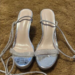 Elegant Silver Strappy Women's Heels